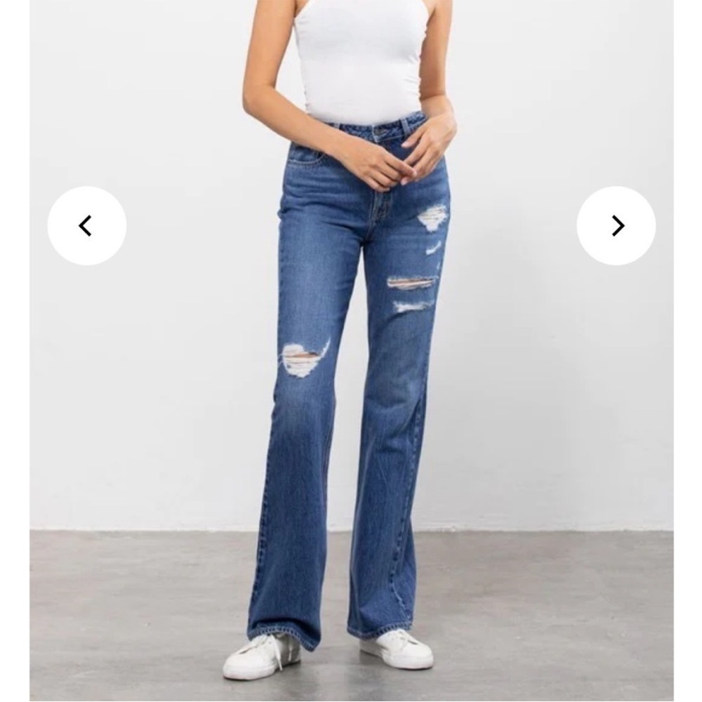 Hidden Heavy Distressed Flare Jeans in Medium Blue